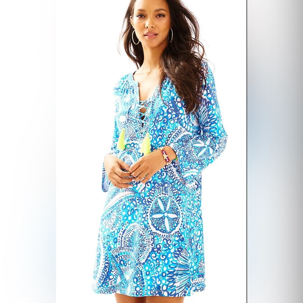 Lilly Pulitzer sea isle midnight swing dress lace up tassel tie size xs